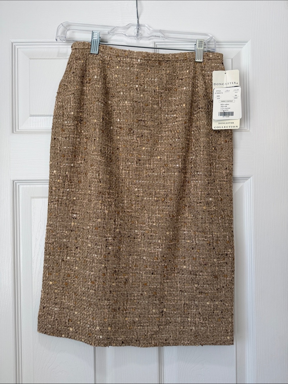 Doncaster Tweed Pencil Skirt in Brown and Cream Speckle